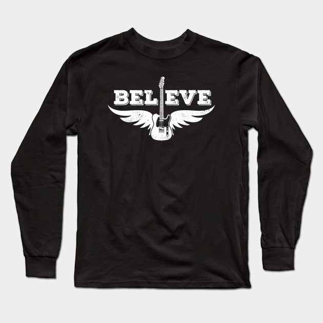 Believe Guitar Wings T-Style Electric Guitar Long Sleeve T-Shirt by nightsworthy